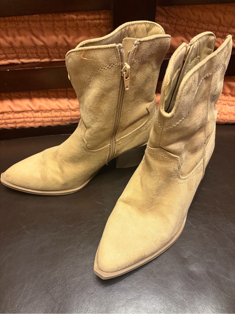 Universal Thread Tan Suede Pointed-Toe Ankle Booties